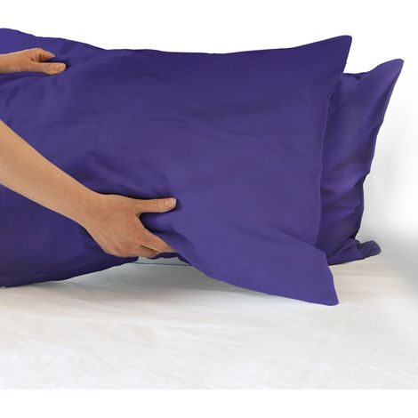 Coppia federe per Cuscino guanciale Letto 100% Cotone Made in Italy con patella interna Prugna - 52x80 cm