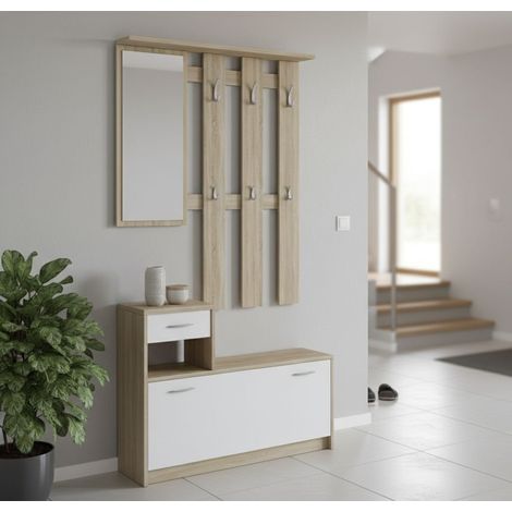 Mobile da Ingresso - Specchio Incluso Appendiabiti, Bianco, -, 100x25.5x190h cm Paysandu