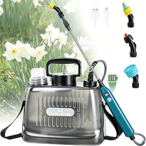Pulvérisateur Électrique de Jardin avec 3 Buses Réglable, à Pression AutoPump, Batterie des Plantes pour Jardin, Désherbage et Lavage Voiture (5L) 5L - (1/5)