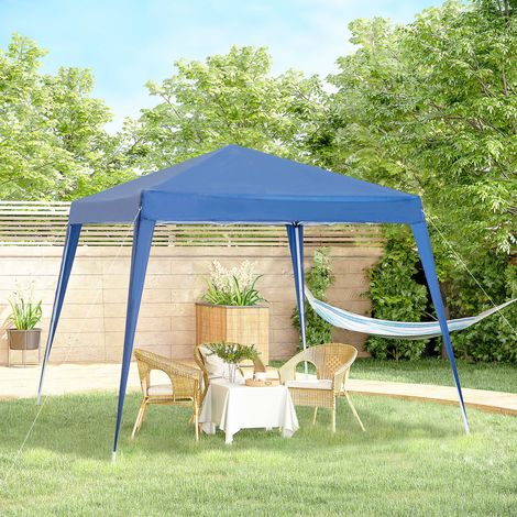 Gazebo Pieghevole da Giardino 2.4x2.4m con Struttura in Acciaio e Corde Antivento, Blu
