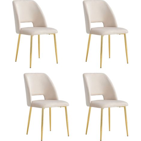 Homy France – Lot de 4 chaises en velours beige – Assise douce et élégante – Pieds métalliques dorés – Pour salle à manger ou bureau (1/3)