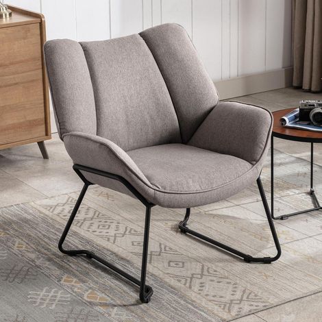 Loungesessel Grau Leinen mit Metallbeinen, modern, gepolstert, für Wohnzimmer (1/5)