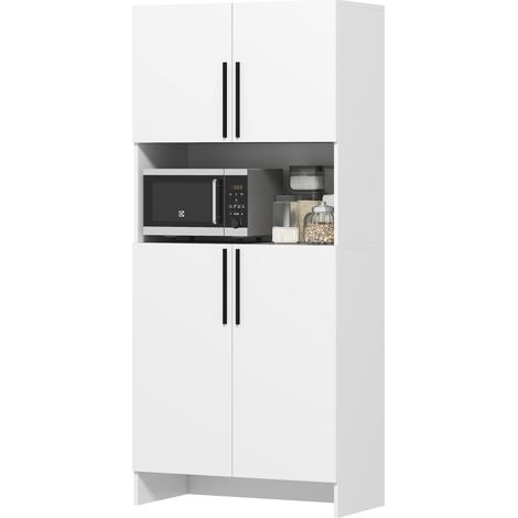 Meuble de cuisine, armoire de rangement pour cuisine, salon, salle à manger, placards, étagères, étagère pour micro-ondes, panneaux de particules, blanc