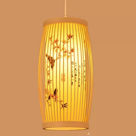 Lustre en bambou tressé de style chinois, inspiré du zen, pour salon de thé, restaurant, restaurant de fondue chinoise, maison d'hôtes, hôtel commercial, lampe en bambou de style japonais. (1/5)