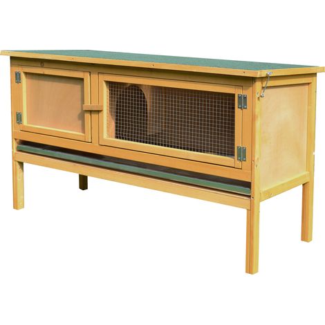 Kaninchenkäfig aus Holz mit aufklappbarem Dach, 2 Türen, auslaufsicherer Wanne, 115 x 44,3 x 65 cm, hellgelb