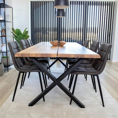 Ensemble table et chaises grises microfibre (lot de 7 pièces) SAVONE (1/5)