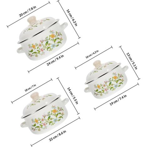 Set aus 3 emaillierten Kochtöpfen, kleine Töpfe mit 2 Griffen für Suppen, Nudeln, Milch - Küchenutensilien für Zuhause (1/5)