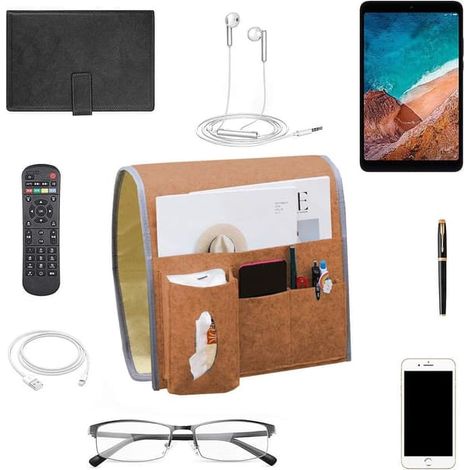Brun Sängbordspåse, Sängförvaringsficka, Soffa Hängande Väska, Sängbord Förvaringsorganisatör för Telefon, Fjärrkontroll, Tidning, Penna, P