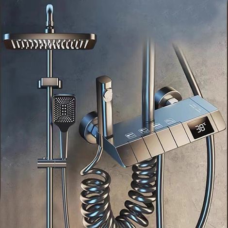 Colonne de douche avec robinet à main, panneau de douche numérique à effet pluie (1/5)