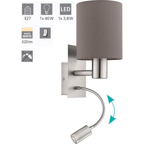Applique Moderna Pasteri Acciaio Nichel Satinato Stoffa Tortora Luce E27 Ip20 (1/5)