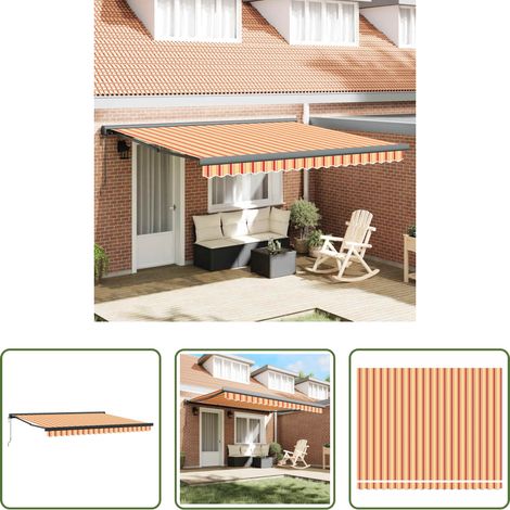 Terrassenmarkise -  Markise Einziehbar Gelb und Weiß 4x3 m Stoff und Aluminium (1/5)