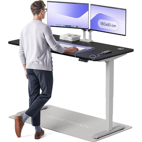 Desktronic Bureau assis debout HomePro - 160x80cm - Gris/Noir