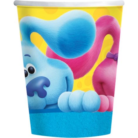 Bicchieri di compleanno a tema cane blu, 250 ml, confezione da 8 pezzi.