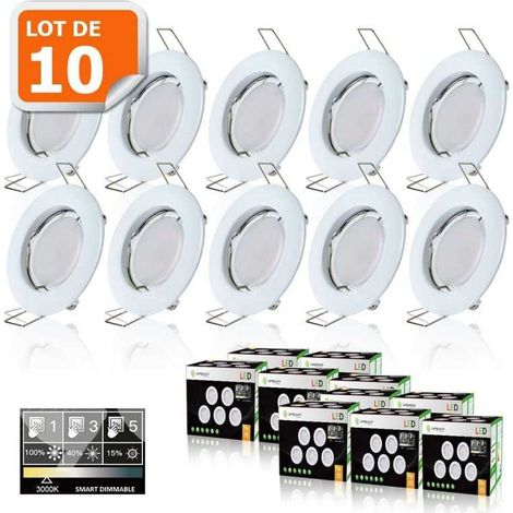 Lampesecoenergie – Pack de 10 spots led dimmables 7W blanc chaud – Fixation GU10 – Angle de diffusion 120° – Tension 220-240V – Durée de vie 15.000h