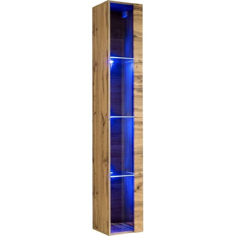 Hängende Vitrine in Wotan-Eiche mit 1 Glastür und inklusivem LED-Licht. Kollektion SWITCH. (1/4)