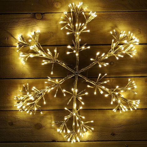 60cm Gold Starburst Snowflake Wall Window Decoration with 300 Warm White LEDs (1/4)
