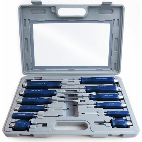 Coffret 12 tournevis cruciformes et plats en acier chrome vanadium – Embouts hexagonaux – Poignées ergonomiques pour confort (1/4)