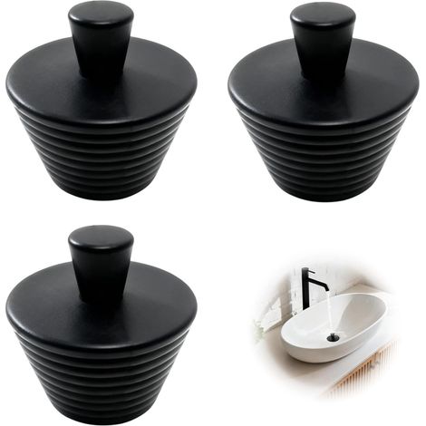 Juego de 3 tapones de silicona universales para desagüe de bañera, cocina, ducha y lavabo - Negro