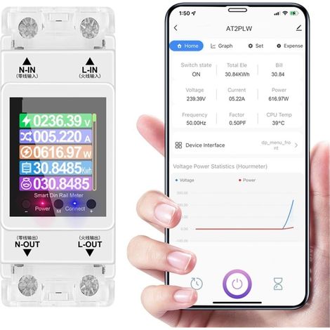 Moniteur d'énergie domestique intelligent Tuya monophasé 100A 50/60Hz Din Rail WIFI compteur d'énergie intelligent minuterie moniteur de consommation d'énergie KWh mètre wattmètre Moniteur d'électrici (1/5)
