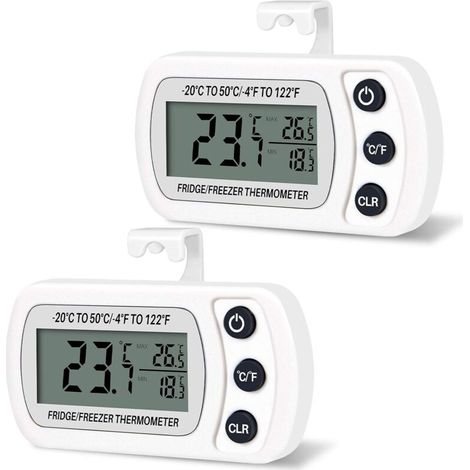 2 PCS Digital Refrigerator Freezer Thermometer Temperature -20 to 50°C with Hook, Easy to Read LCD Display, Max Min Recording Function (White)
