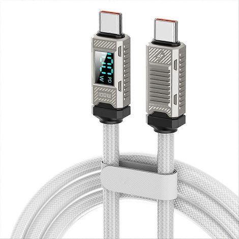 USB-C-zu-USB-C-Kabel für iPhone 16 und 15 Pro Max mit LED und PD100W-Ladegerät (weiß). (1/5)