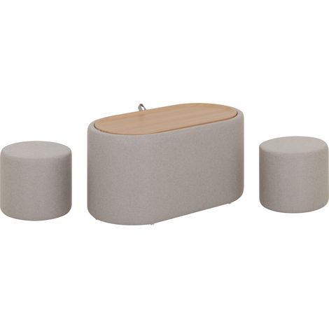 Mesa de café/centro GIGLIO con 2 asientos, tablero con efecto roble / OAK y revestimiento en tejido beige / sand (87 x 47 x 45 cm) - MOG CASA (1/5)