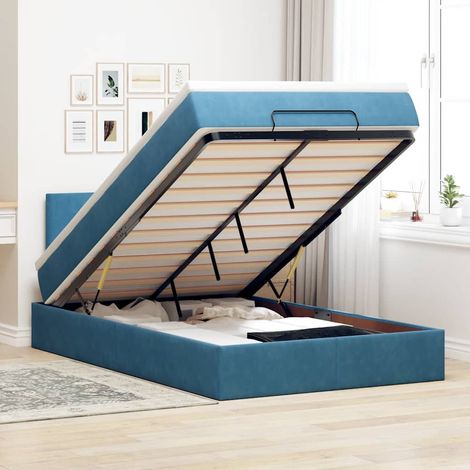 vidaXL Lit ottoman avec matelas bleu foncé 120x190 cm velours (1/5)