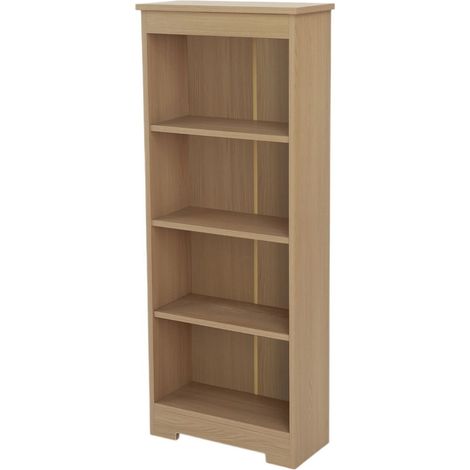 Low Narrow Bookcase - Textured Manufactured Board - L21 x W48 x H120 cm - Smoke Oak Effect - Flat Packed