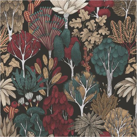 Nature wallpaper wall Profhome 377576 non-woven wallpaper smooth with floral ornaments matt black green red beige 5.33 m2 (57 ft2) (1/5)