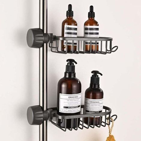 Porte - douche pratique et boîte de rangement - set de 2 porte - douche non perforés en acier inoxydable, porte - salle de bain télescopique en acier inoxydable, porte - douche, porte - savon, noir (1/5)