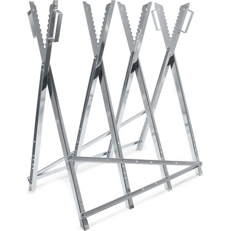 Wiltec Chevalet de sciage pliant porte bûche – 800 x 800 x 790 mm – Capacité 150 kg – en Acier galvanisé – avec Poignées Denture 4 Support-bûches – Tréteau tronçonnage Scie Tronçonneuse Bois chauffage