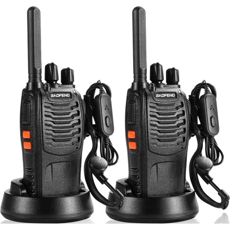 BF-88X Professionelles Walkie-Talkie, 16 Kanäle, große Reichweite, Zweiwege-Radio mit USB-Ladegerät und Ohrhörer, ideal zum Spielen für Kinder und Arbeiten für Erwachsene (Schwarz, 1 Paar)