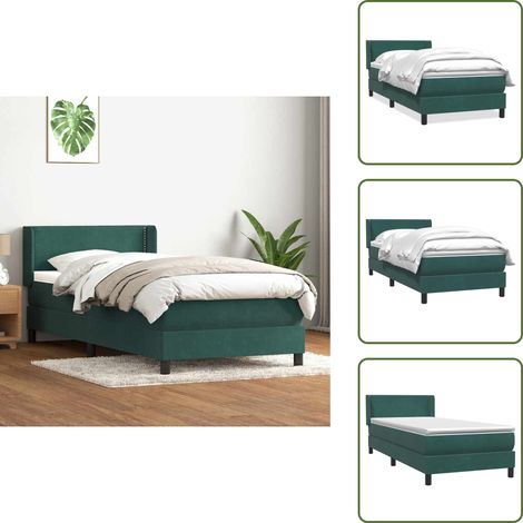 vidaXL Boxspringbett mit Matratze Dunkelgrün 80x220 cm Samt (1/5)