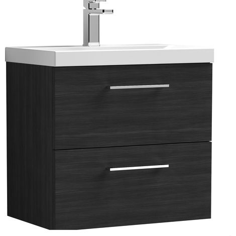 Balterley  Modern Bathroom 2 Soft Close Drawer Wall Hung Vanity Unit & Thin-Edge Basin, Charcoal Black, 600 mm