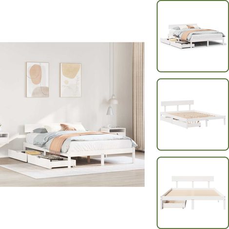 Massivholzbett ohne Matratze Weiß 135x190 cm Kiefernholz - Bettrahmen - Bettgestell - Schlafzimmerbett - Doppelbett (1/5)
