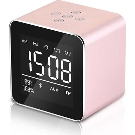 Enceinte Bluetooth LED Miroir Dual Alarmé Bakeey V9 Mini - Rose Or