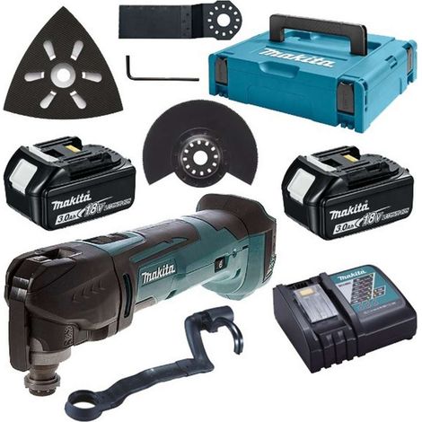 Makita - Levigatrice multifunzione oscillante a batteria 18V con accessori, 2x batterie da 3,0 Ah, caricabatterie DTM51RFJX1 (1/2)