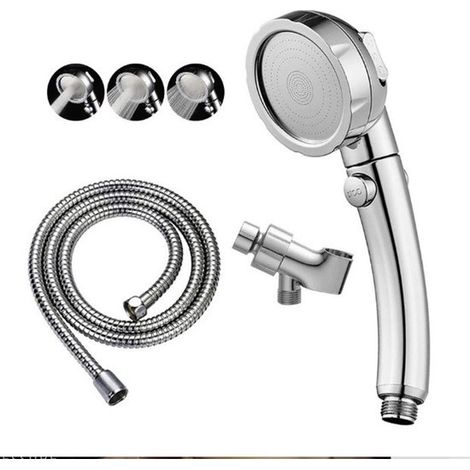 Ducha de mano de alta presión con interruptor de encendido/apagado y pausa, ducha desmontables (cabezal ducha (cromado) + soporte + manguera) (1/5)