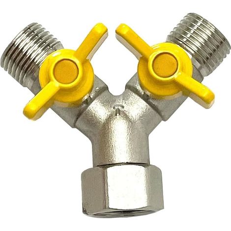 Répartiteur de robinet de tuyau, connecteur de valve de gaz en laiton massif, adaptateur collecteur 3 voies pour tuyau d'entrée 1/2" pour 2 ou 3 connexions, style Y (1/5)