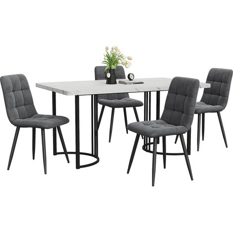 Ensemble de salle à manger 5 pièces, table à manger avec 4 chaises, ensemble de table de cuisine moderne, table de cuisine 140×80 cm avec pieds en métal noirs, plateau en MDF blanc, chaises de salle à (1/5)
