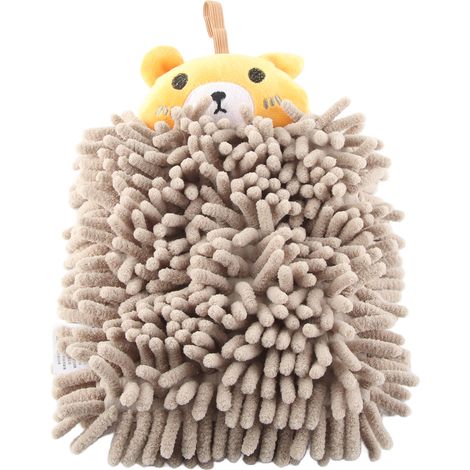 Serviette Main Enfant Microfibre Absorbante Douce avec Anneau Suspendu Motif Ours pour Salle de Bain Cuisine (1/5)
