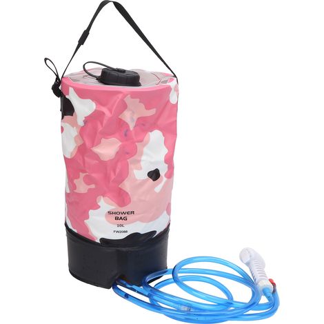 Sac de douche de camping PVC pliable 10L imperméable extérieur voyage randonnée camouflage rose (1/5)