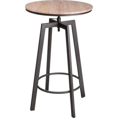Table de bar ronde réglable 60 cm – Hauteur 93-101 cm – Métal et bois de chêne – Design industriel pour petits espaces – Urban Living (1/3)