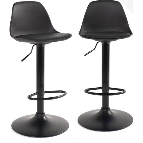 Ensemble de 2 tabourets de bar noirs avec coussin rembourré en similicuir et repose-pieds, hauteur réglable et pivotant à 360° (Integral Black) (1/5)