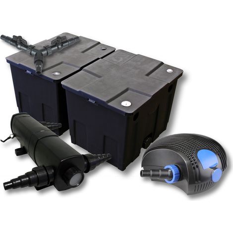 SunSun Komplettset: CBF-350B Teichfilter bis 60000 L Teichfilteranlage als Durchlauffilter, CTF-12000 SuperECO Teichpumpe 12000l/h 100W, CUV-224 Teichklärer UVC Klärer mit 24W, Y-Verteiler