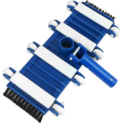 Tête d'aspirateur de piscine 35cm avec brosses et roues, plastique bleu/blanc, pour nettoyage efficace fond et parois, compatible tuyau jardin (1/3)