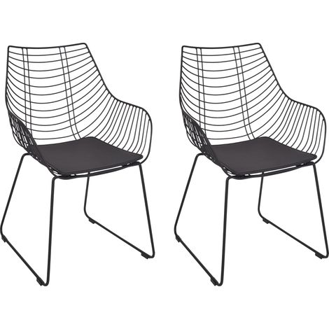 Conjunto de 2 sillas de comedor de metal respaldo de alambre asiento de piel sintética negro Annapolis