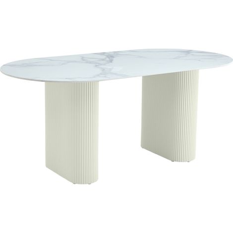 Homy France – Table à manger rectangulaire 180x90 cm – Plateau céramique effet pierre – Pieds métal beige – Pour 6 à 8 personnes (1/5)