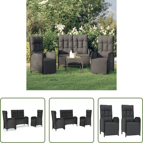 vidaXL Liegeplatz - 3-tlg. Garten-Essgruppe mit Kissen Schwarz Poly Rattan (1/5)