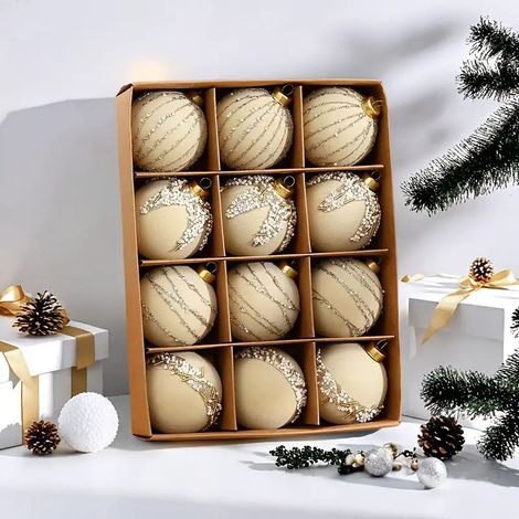 Boules de Noël en & avec Paillettes Ornements pour Sapin Mariage et Décoration Murale 12 Velours Rouge Vert (1/5)